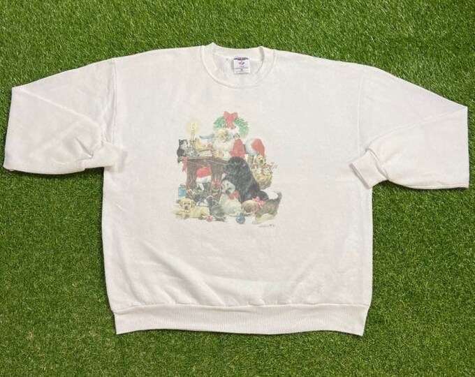 Ugly Christmas Sweater Sweatshirt Gifts Vintage Tacky Holiday Party Merry Santa Claus Classic 80s 90s Xmas Tree Size Xtra Large XL Pull Over