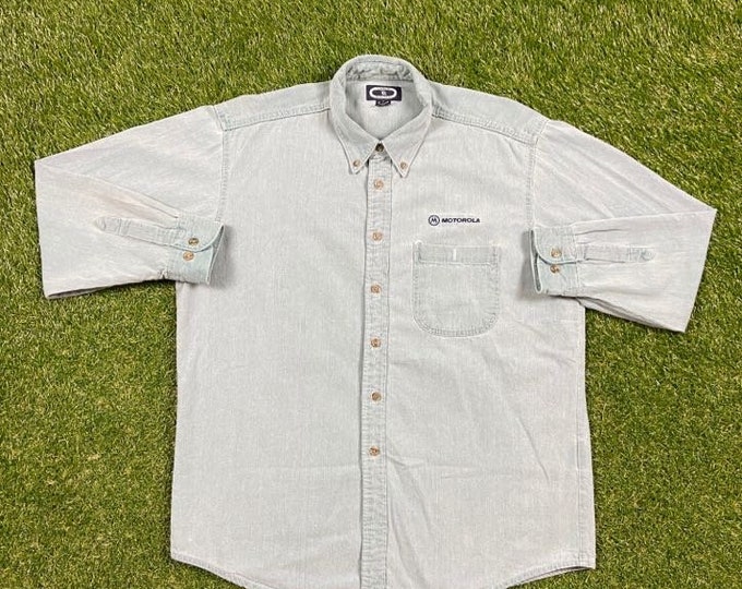 Vintage Motorola Button Down Shirt Three Rivers Size Large L Cellphone Telephone Communications 1990s 90s