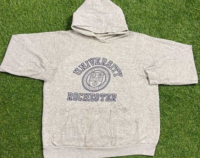 Vintage University of Rochester Hoodie Sweatshirt Size Small S New York NY 1990s 90s Classic Original Upstate Pull Over Oversized