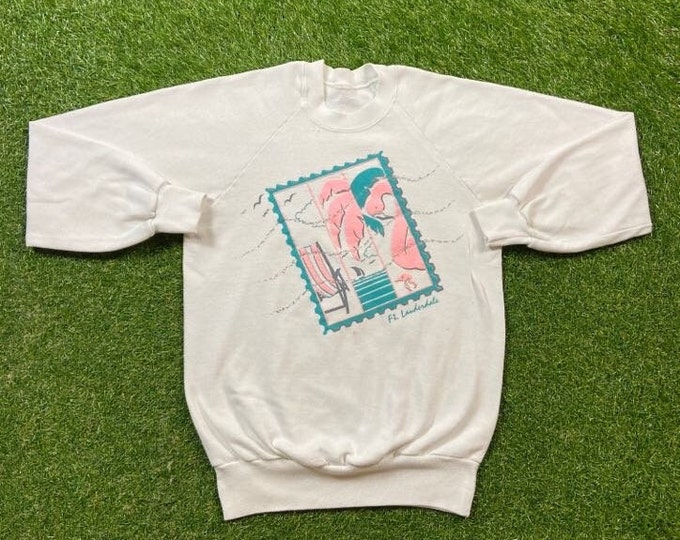 Vintage Ft. Lauderdale Crewneck Sweatshirt Size Small S Flamingos Beach Miami Florida Pull Over Oversized