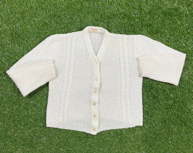 Vintage Dorothy Roberts White Cardigan Sweater Size Xtra Small XS 1970s 70s Comfy Button Down Warm