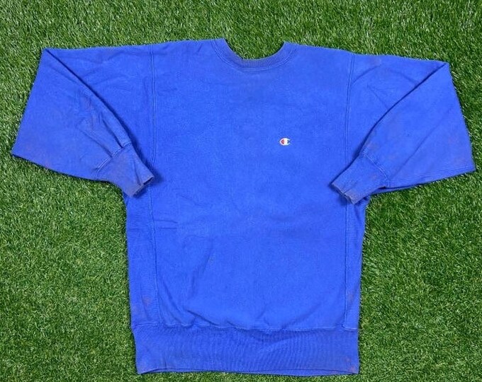 Vintage Plain Blue Champion Crewneck Sweatshirt Size Xtra Large XL Quality 1990's Oversized Comfy Great Fit Made USA Original 90s Pull Over