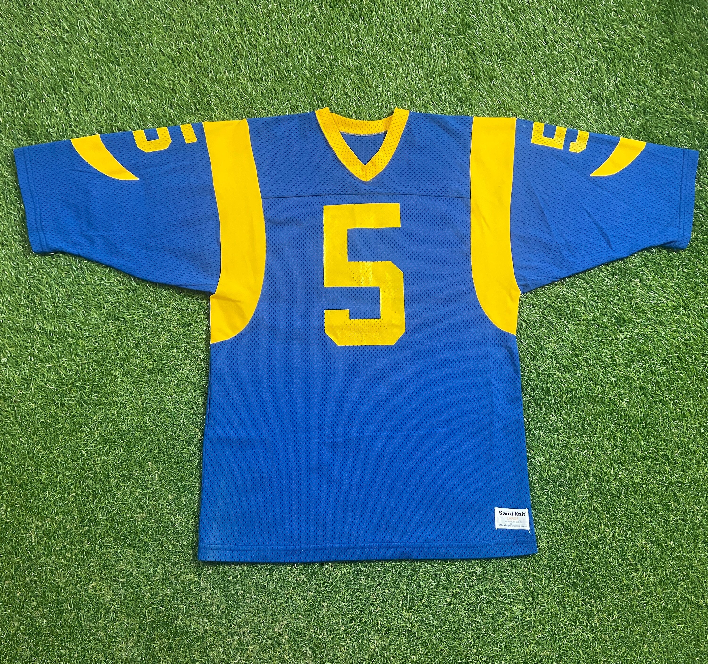 LegacyVintage99 Vintage Los Angeles Rams Jersey Sand Knit Made USA Size Large L NFL Football California St Louis 1980s 80s