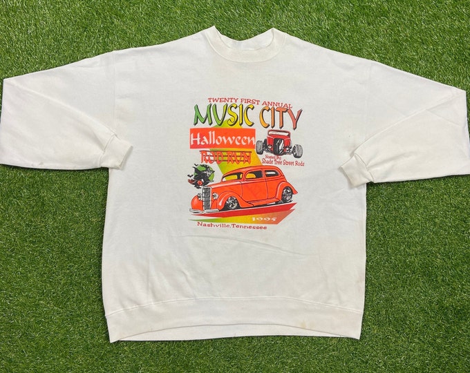 Vintage Twenty First Annual Music City 1995 Crewneck Sweatshirt Platinum Sweats Made USA Size 3X Nashville Tennessee Halloween Road Run