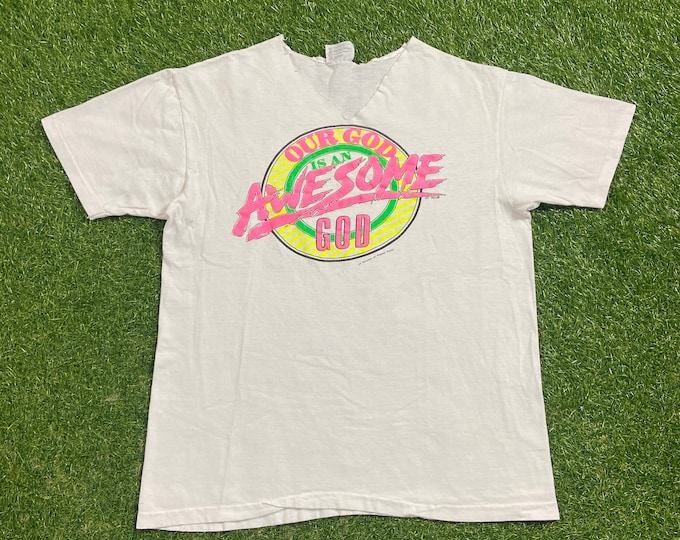 Vintage Our God is an Awesome God T Shirt Tee Made USA Size Large L Church Sunday Service Salvation Praise Christian God Jesus 1990s 90s
