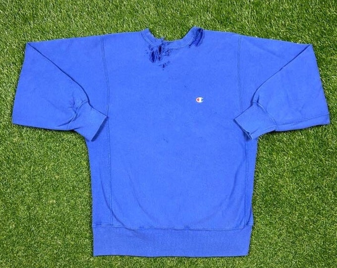 Vintage Plain Blue Champion Crewneck Sweatshirt Size Xtra Large XL Quality 1990's Oversized Comfy Great Fit Made USA Original 90s Pull Over