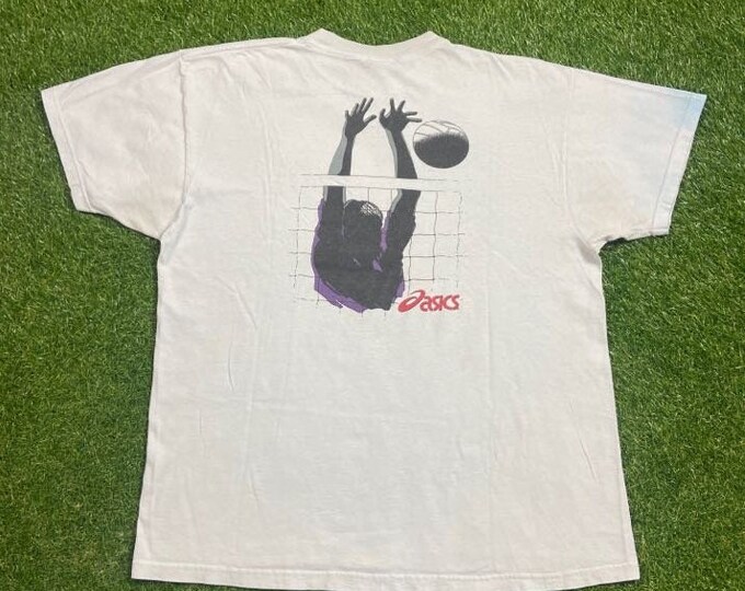 Vintage Asics Volleyball T Shirt Tee Made USA Size Xtra Large XL Beach Volleyball Olympics 1990s 90s