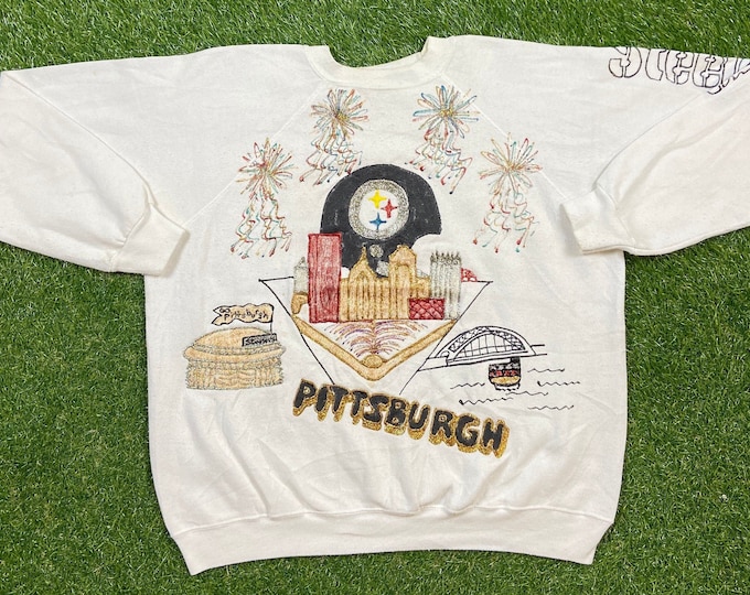 Vintage Pittsburgh Steelers Crewneck Sweatshirt Size Large L NFL Football Pennsylvania Pull Over Custom Hand Made Air Brush Handmade 1990s