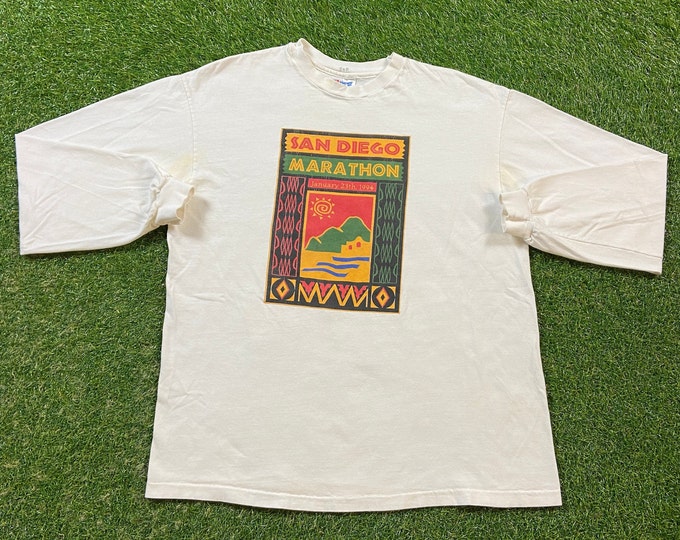 Vintage San Diego Marathon Long Sleeve T Shirt Tee Hanes Size Large L Running 5k California 1990s 80s