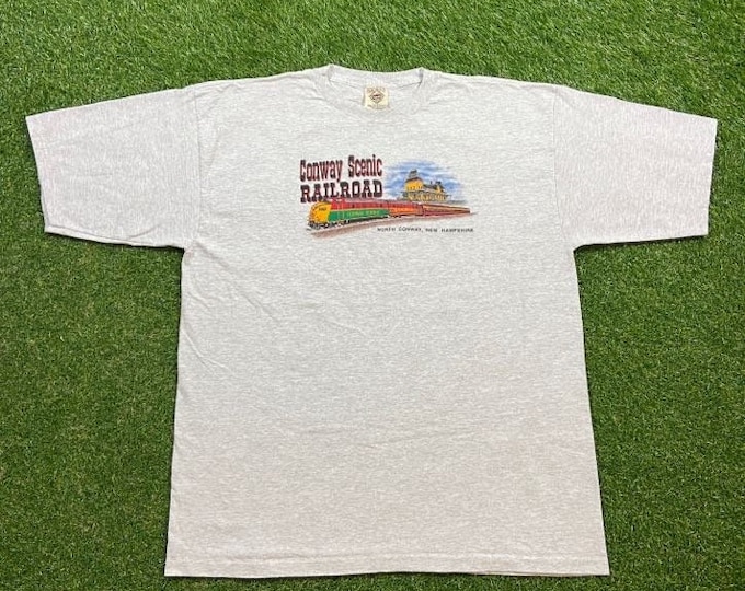 Vintage Conway Scenic Railroad T Shirt Tee Prairie Mountain Made USA Size XXL 2XL North Conway New Hampshire New England