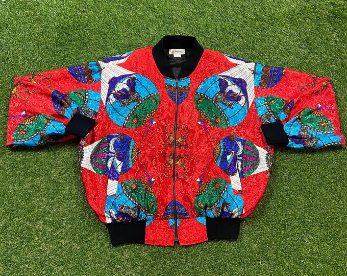 Vintage Multicolor Silk Jacket Metro Size Medium M Quality Great Fit Classic Artsy Fashion 1980s 80s