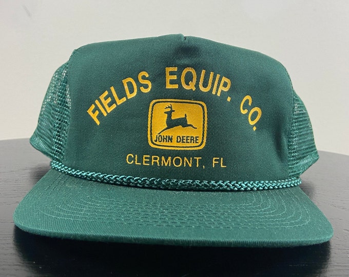 Vintage John Deere Fields Equip Co Snapback Hat Cap Cobra Caps OSFA Clermont Florida FL Agricultural Manufacturer 1990s 90s