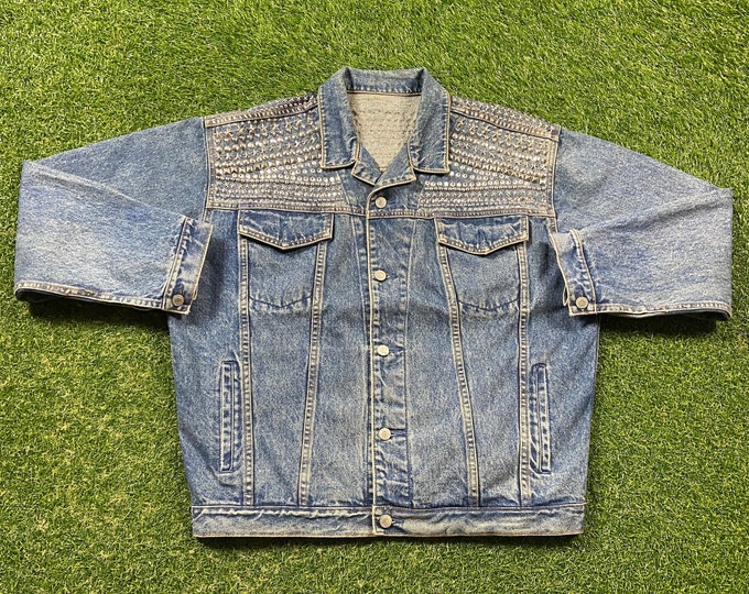 Vintage Jean Jacket Size Xtra Large XL Star Studded Rhinestones The Gap American Worldwide Clothing Accessories Retail Custom 1980s