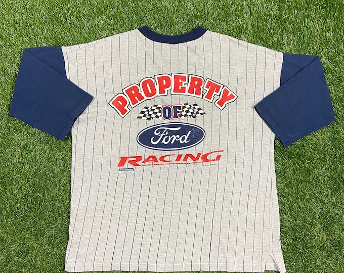 Vintage Ford Racing 3/4 Sleeve T Shirt Tee Made USA Size Xtra Large XL Classic Car Speedway NASCAR Daytona 500 Motorsports 1990s 90s