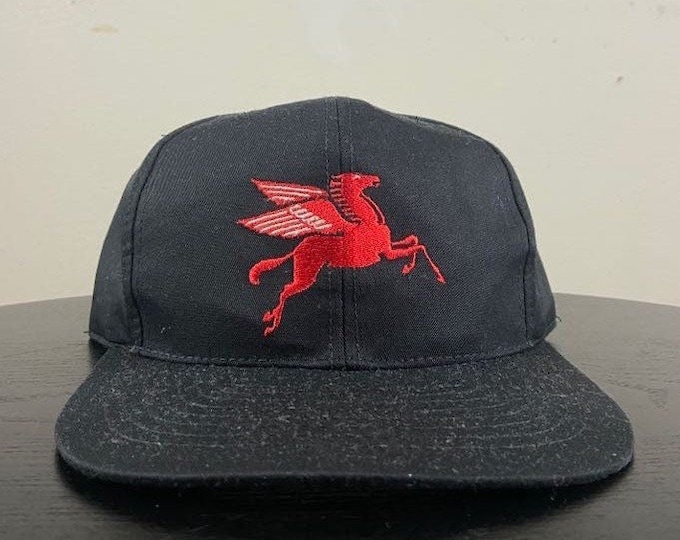 Vintage Mobil Old Logo Rare Exxon Petrol Gasoline Pegasus Snapback Hat OSFA Headmost Fantasy Magic Myth