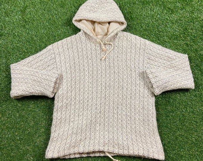 Vintage Beige Knitted Hoodie Sweater Pull Over Size Medium M Quality 90s Comfortable Fit 1990s Original Fall Winter Warm Cozy