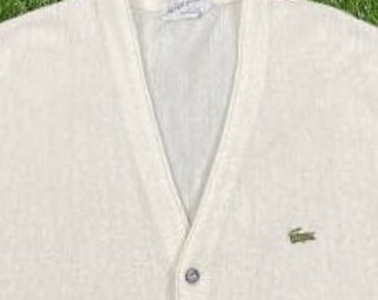 Vintage Lacoste Izod Cardigan Sweater Size Large L White 1980s 80s