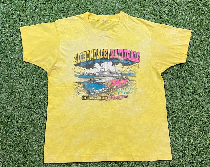 Vintage Adirondack Nationals Auto Show T Shirt Tee Made USA Size Large L Fort William Henry New York NASCAR Daytona 500 1990s 90s