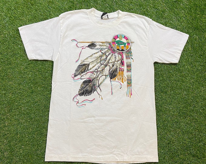 Vintage Native American Sprit T Shirt Tee Diamond Dust Made USA Size Large L Indigenous People Native American 1990s 90s Indian Tribe