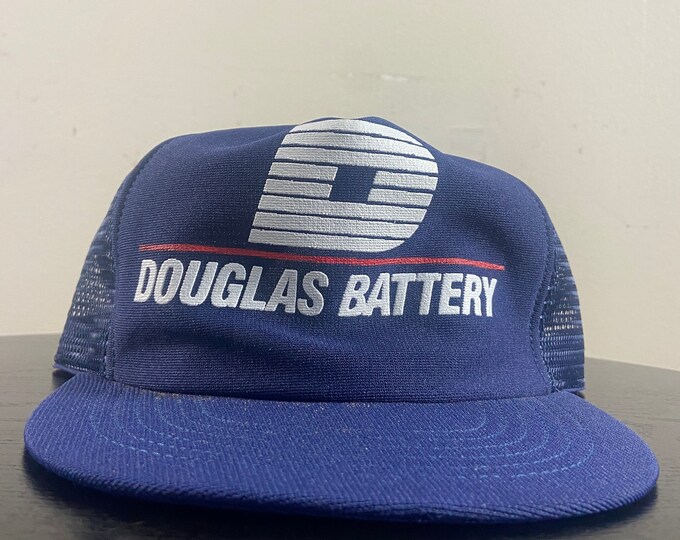Vintage Douglas Battery Snapback Hat Made USA OSFA Manufacturing Company Classic Trucker Hat Rare Cap 1980s 80s