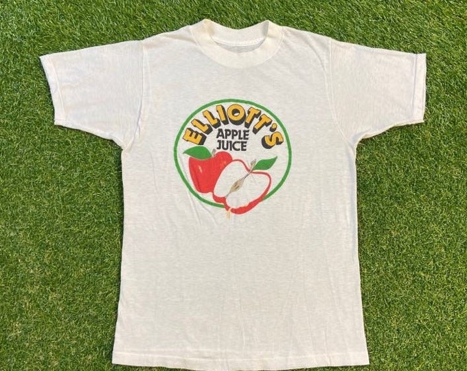 Vintage Elliot's Apple Juice T Shirt Tee Size Youth Large Picnic Basket Apples Fruit Flowers Quality 1970s 70s Great Fit Original