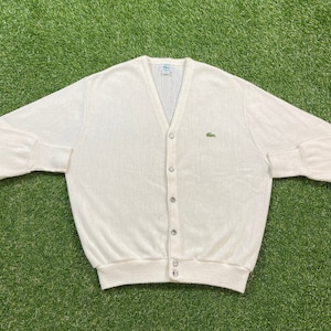 LACOSTE 70〜80s cardigan Vintage 70's 80's Lacoste Knit Cardigan Men's XL White
