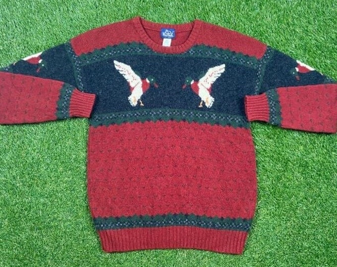 Vintage Mallard Ducks Knitted Crewneck Sweater Woolrich Size Xtra Large XL Pull Over 1990s 90s Winter