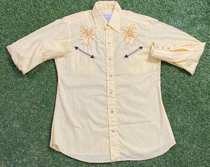 Vintage Floral Button Down Shirt Made USA Size Medium M Flowers Wacky Fun Art 80s 1980s Original Classic Party Festival Pop Casual