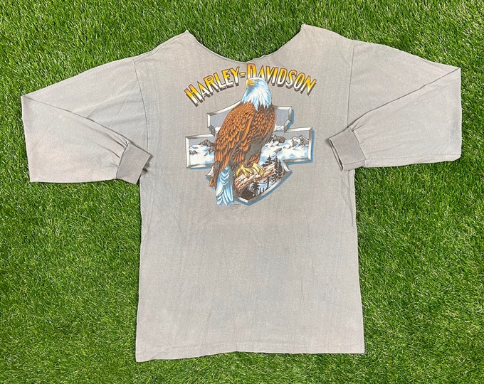 Vintage Harley-Davidson Fort Worth Texas 1990 Collar Cutoff Long Sleeve Size Large 80s 3D Eagle Truckers Biker Rare Hog Harley Eagle L