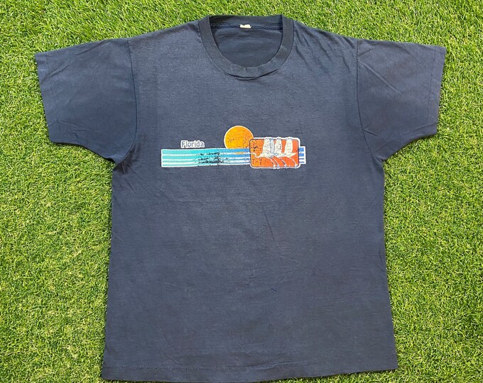Vintage Florida Shirt Size Small S Orlando Miami Key West FL Tropical Beach 1990s Tourist Travel All Over