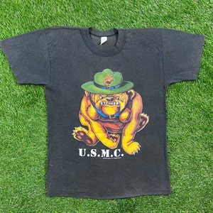 Vintage USMC 1995 Bulldog Marines Corps Marathon T Shirt Tee Made USA Size Large 1990s Marines Army United States Military Veteran