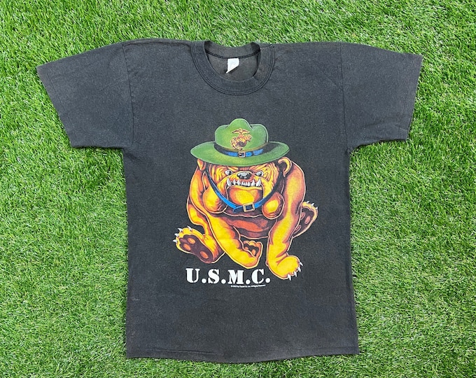 Vintage USMC 1995 Bulldog Marines Corps Marathon T Shirt Tee Made USA Size Large 1990s Marines Army United States Military Veteran
