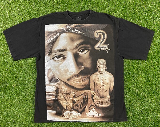 Vintage Tupac T Shirt Hip Hop Rap Music Death Row Size Xl fits like XXL 2XL 1990's 90's Rare Print Rap tee Bootleg West Coast Los Angeles