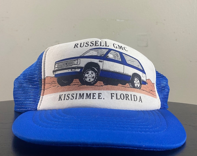 Vintage Russell GMC Truck Snapback Hat Cap OSFA Kissimmee Florida NASCAR Racing Daytona 500 Classic Car Dealership 1990s 90s