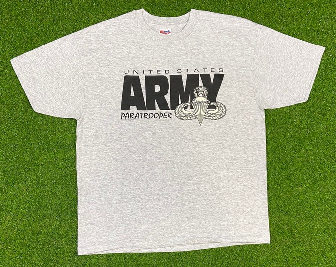 Vintage United States Army Paratrooper Tshirt Hanes Xtra Large Gray USA Military 1990's 90's Rare Shirt