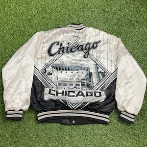 Vintage Chicago White Sox Satin Snap Jacket Chalk Line Made USA Size Large L Bomber MLB Baseball Illinois 1990s 90s