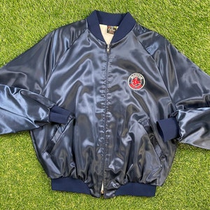 Vintage Boston Red Sox Varsity Satin Snap Jacket Hilton Made USA Size Large L MLB Baseball Massachusetts New England 1980s 80s