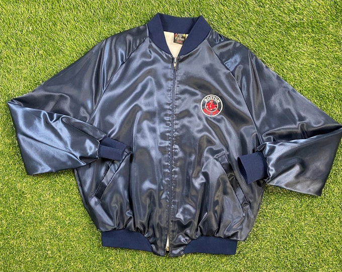 Vintage Boston Red Sox Varsity Satin Snap Jacket Hilton Made USA Size Large L MLB Baseball Massachusetts New England 1980s 80s