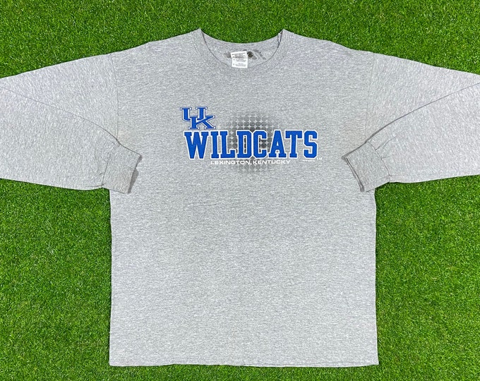 Vintage University of Kentucky Spell Out Wildcats NCAA Large Long Sleeve 1990's 90's Lexington Go Big Blue Made USA Gildan
