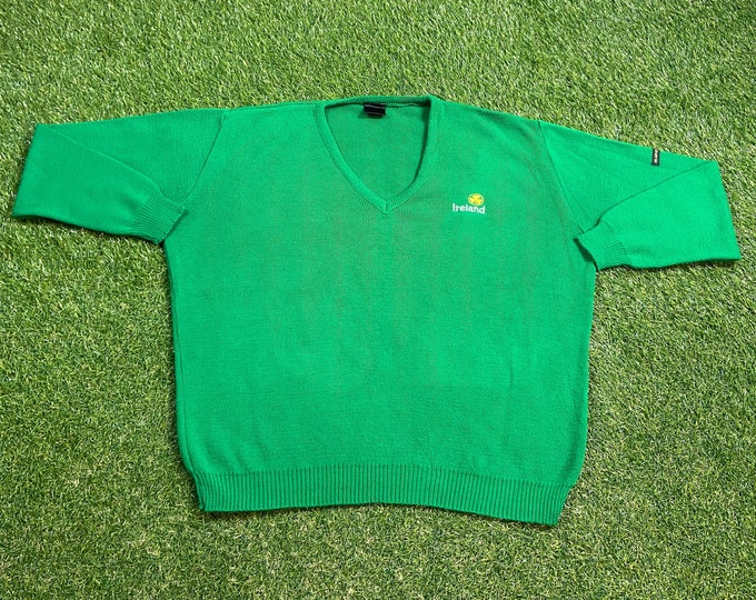 Vintage Ireland Knit V Neck Sweater Knitwear Made in Ireland Size Xtra Large XL 1990s 90s Pull Over Oversized