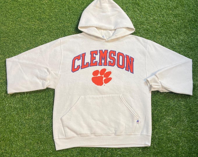 Vintage Clemson University Tigers Hoodie Sweatshirt Size Small S NCAA College Football South Carolina Pull Over 1990s 90s