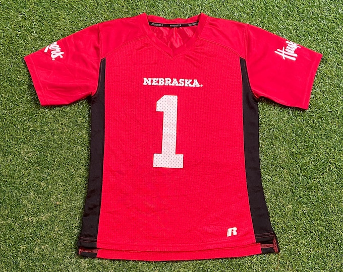 Vintage University of Nebraska Cornhuskers Jersey Russell Athletic Size Youth Medium NCAA College Football 1990s 90s
