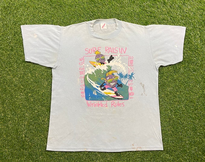 Vintage Surf Raisin Wrinkle Rules T Shirt Tee Jerzees Made USA Size Xtra Large XL 1980s 80s Paper Thin Tourist