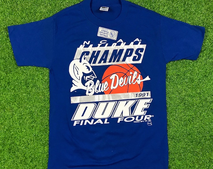 Vintage Duke Blue Devils NCAA Basketball T Shirt Brand NEW Single Stitch Paper Thin Small Medium 90s Final Four Deadstock Old Stock Tee