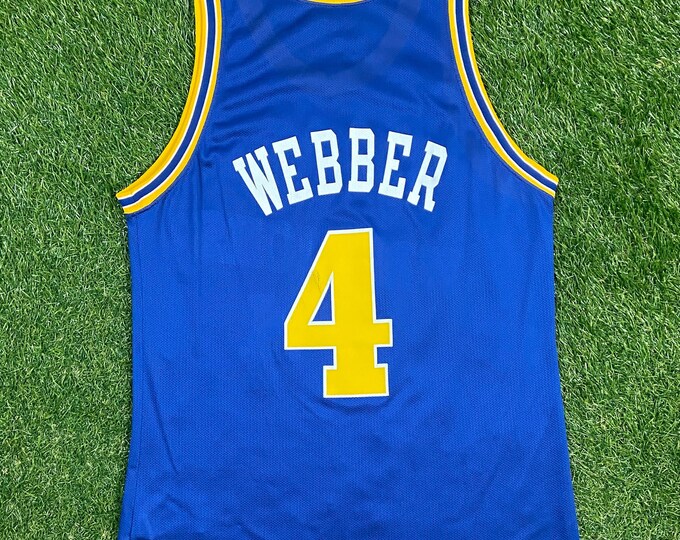 Vintage Golden State Chris Weber #4 Jersey Champion Made USA Size 44 Large NBA Basketball California Authentic Replica 1990s 90s