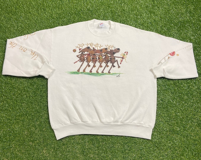 Ugly Christmas Sweater Sweatshirt Reindeers Vintage Tacky Holiday Party Merry Santa Claus Classic Xmas Tree Size Xtra Large XL 80s 90s
