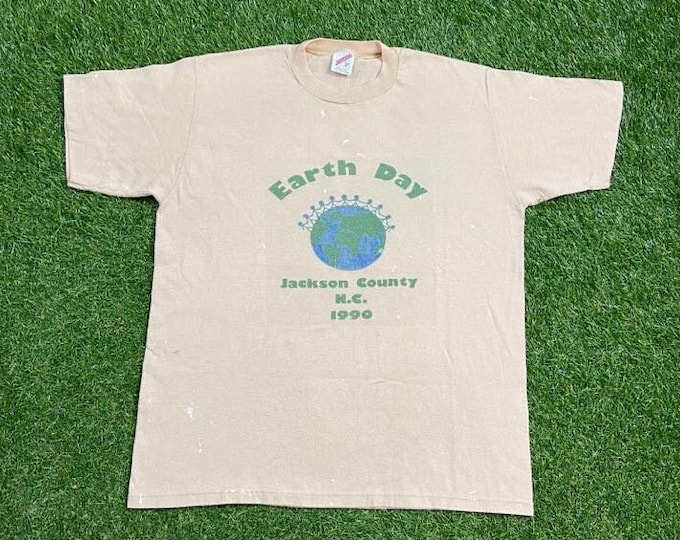 Vintage Earth Day Jackson County North Carolina T Shirt Tee Made USA Size L Mother Nature Green Save the Planet Environment Eco Friendly 90s
