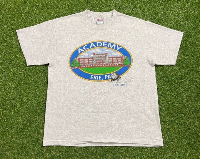 Vintage Academy Erie Pennsylvania T Shirt Tee Hanes Made USA Size Large L Philadelphia PA Penn State 1990s 90s