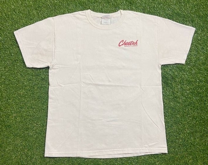Vintage Cheetah T Shirt Tee Hanes Size Large L World Class Men's Club Gentlemen Club Food & Bar Strip Club South Florida 1990s 90s