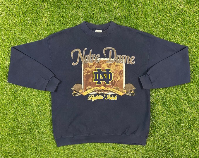 Vintage Notre Dame University Crewneck Sweatshirt Briar Creek Made USA Size Large Fightin' Irish NCAA College Football Pull Over